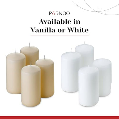 Unscented Pillar Candles - Set of 4 White Pillar Candles Made with Paraffin Wax & Cotton Wick - 3x6 Slow Burning Candles for Emergency, Weddings & Table Centerpieces - Large Pillar Candles by PARNOO