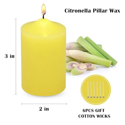 Yusevot 2 Inch Yellow Outdoor Citronella Pillar Candles, 24 Hour 2x3 Inch Dripless Scented Tapered Column Candles for Patio Home Party, Set of 8