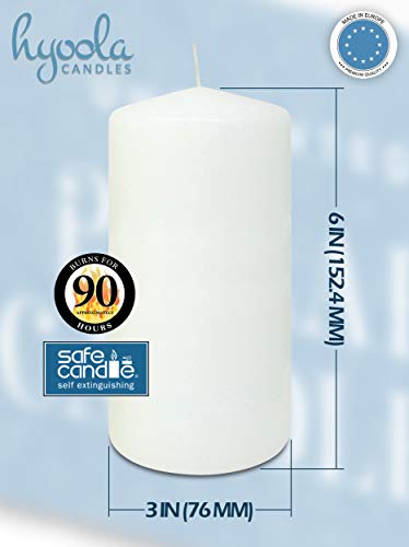 HYOOLA White Pillar Candles 3x6 Inch - Unscented Pillar Candles - 12-Pack - European Made