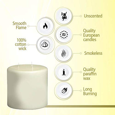 BOLSIUS Three Wick Big Pillar Candle Ivory – 6x6 Inches - Premium European Quality - 75 Hours Burn Time - Relight Unscented Large Pillar Candle - Smooth & Smokeless Flame - Wedding, & Party Candle