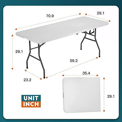 FDW Folding Half Portable Foldable Table for Parties Backyard Events (White, 6 FT 70 * 29) (White, 6 FT)