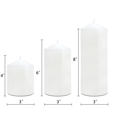 Pillar Candles 3 x 4, 6, and 8 inches, Large Handmade Candles Set of 3, White Decorative Candles for Wedding, Home Decoration, Dinner, Church
