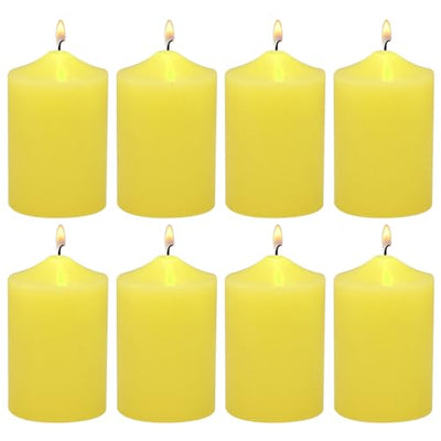 Yusevot 2 Inch Yellow Outdoor Citronella Pillar Candles, 24 Hour 2x3 Inch Dripless Scented Tapered Column Candles for Patio Home Party, Set of 8