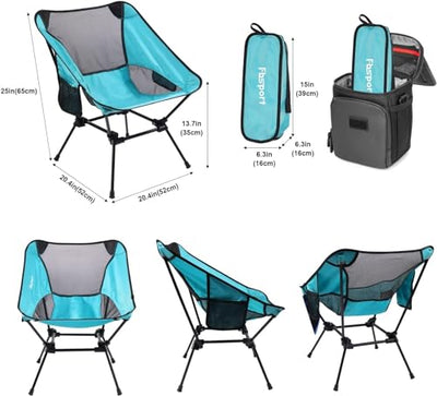 FBSPORT 2 Pack Portable Camping Chairs Lightweight Backpacking Chair Compact & Heavy Duty for Camp, Backpack, Hiking, Beach, Picnic, with Carry Bag