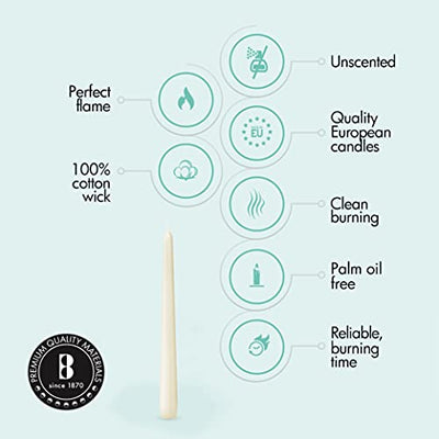 BOLSIUS Ivory Taper Candles - Bulk Case of 4 Packs = Total 120 Candles - 8 Hours - Premium European Quality - Consistent Smokeless Flame - Unscented Dripless Candlesticks