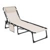 MUPATER 4-Fold Patio Chaise Lounge Chair for Outdoor with Detachable Pocket and Pillow, Portable Sun Lounger Recliner for Beach, Camping and Pool, Cream White