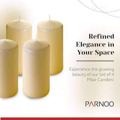 Unscented Pillar Candles - Set of 4 White Pillar Candles Made with Paraffin Wax & Cotton Wick - 3x6 Slow Burning Candles for Emergency, Weddings & Table Centerpieces - Large Pillar Candles by PARNOO