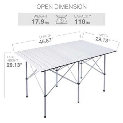 EVER ADVANCED Camping Table, Fold up Lightweight, 4-6 Person Portable Roll up Aluminum Table with Carry Bag for Outdoor, White