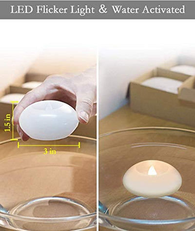 Homemory 3 Inch Flameless Floating Candles, White Real Wax, 100+ Hour, Battery Flickering Waterproof Tealights-Wedding Centerpiece, Engagement, Dinner Parties, Beach Parties, Home Decor, Set of 12