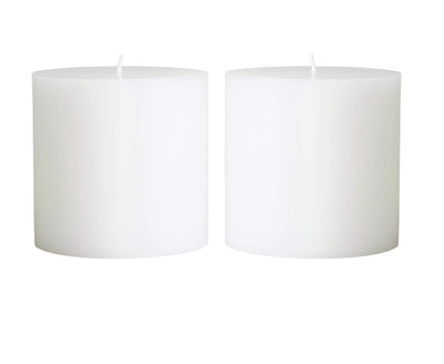 MIster Candle - White 4" x 4" Hand Made Pillar Candles (Set of 2) Unscented, Smokeless, Solid Color