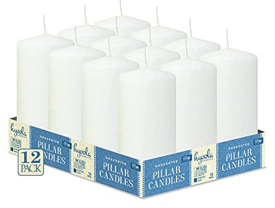 HYOOLA White Pillar Candles 3x6 Inch - Unscented Pillar Candles - 12-Pack - European Made