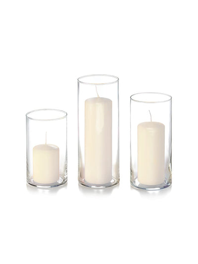 yummi Set of 36 Slim Pillars and Cylinder Vases - Ivory