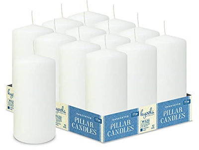 HYOOLA White Pillar Candles 3x6 Inch - Unscented Pillar Candles - 12-Pack - European Made