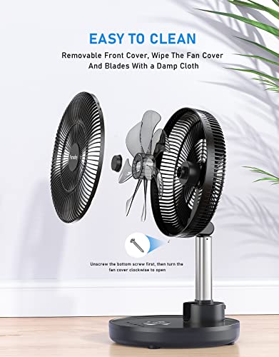 FARADAY Oscillating Standing Fan 12” Foldable Portable Quiet Floor Fan 12000mAh Rechargeable Pedestal Fan with Remote, Timer Setting, Height Adjustable Foldaway Fan for Bedroom Home Office, 6 Speed