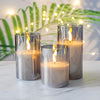 Eywamage Smoke Grey Glass Flameless Candles with Remote Battery Operated Flickering LED Pillar Candles Set of 3