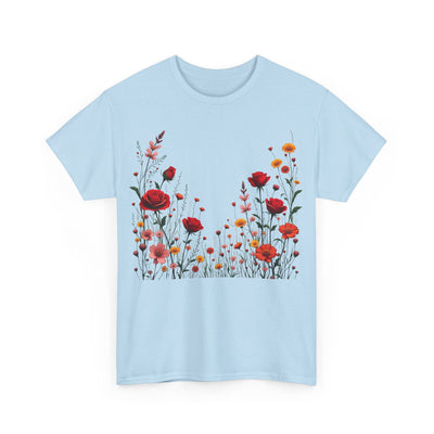 Wildflowers and Red Roses, Graphic T-Shirts for Women, Floral Shirt, Womens Short Sleeve, Ladies Graphic Tees #5033TTS