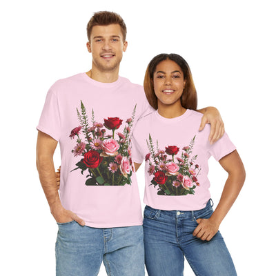 Wildflowers and Red & Pink Roses, Graphic T-Shirts for Women, Floral Shirt, Womens Short Sleeve, Ladies Graphic Tees #5132TTS