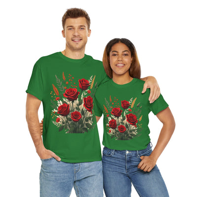 Wildflowers and Red Roses, Graphic T-Shirts for Women, Floral Shirt, Womens Short Sleeve, Ladies Graphic Tees #5129TTS
