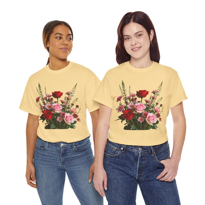 Wildflowers and Red & Pink Roses, Graphic T-Shirts for Women, Floral Shirt, Womens Short Sleeve, Ladies Graphic Tees #5132TTS