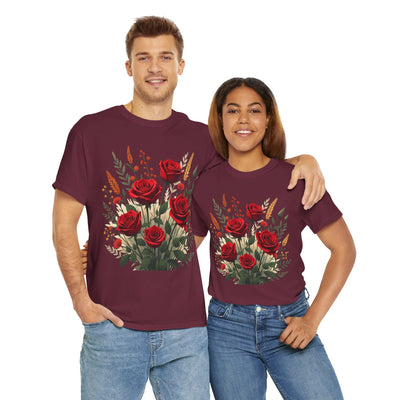 Wildflowers and Red Roses, Graphic T-Shirts for Women, Floral Shirt, Womens Short Sleeve, Ladies Graphic Tees #5129TTS