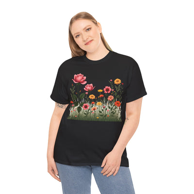 Wildflowers and Pink Roses, Graphic T-Shirts for Women, Floral Shirt, Womens Short Sleeve, Ladies Graphic Tees #5020TTS