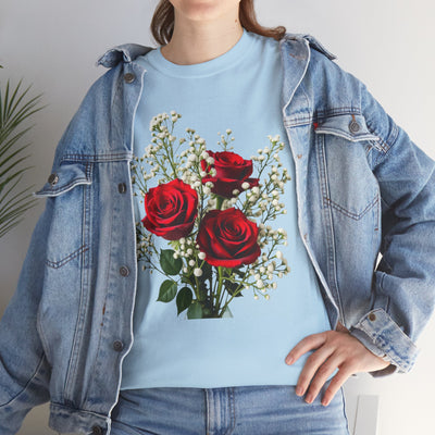 Wildflowers and Red Roses, Graphic T-Shirts for Women, Floral Shirt, Womens Short Sleeve, Ladies Graphic Tees #5127TTS