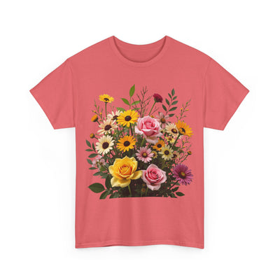 Wildflowers and Pink & Yellow Roses, Graphic T-Shirts for Women, Floral Shirt, Womens Short Sleeve, Ladies Graphic Tees #5150TTS