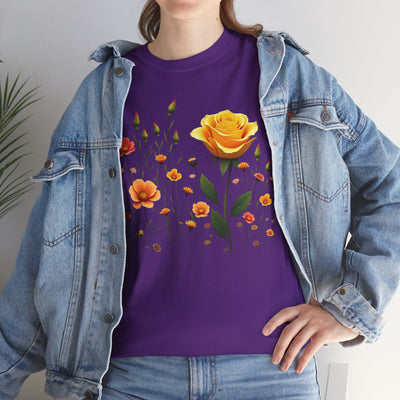 Wildflowers and a Yellow Rose, Graphic T-Shirts for Women, Floral Shirt, Womens Short Sleeve, Ladies Graphic Tees #5010TTS