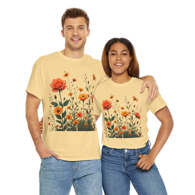 Wildflowers and Orange Roses, Graphic T-Shirts for Women, Floral Shirt, Womens Short Sleeve, Ladies Graphic Tees #5046TTS