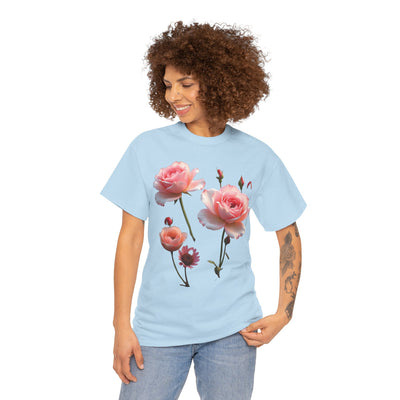 Wildflowers and Pink Roses, Graphic T-Shirts for Women, Floral Shirt, Womens Short Sleeve, Ladies Graphic Tees #5019TTS