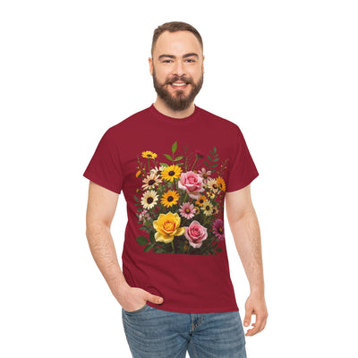 Wildflowers and Pink & Yellow Roses, Graphic T-Shirts for Women, Floral Shirt, Womens Short Sleeve, Ladies Graphic Tees #5150TTS