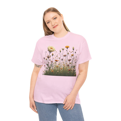 Wildflowers and White Roses, Graphic T-Shirts for Women, Floral Shirt, Womens Short Sleeve, Ladies Graphic Tees #5041TTS