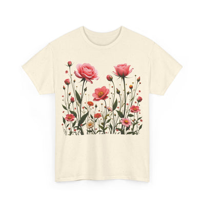 Wildflowers and Pink Roses, Graphic T-Shirts for Women, Floral Shirt, Womens Short Sleeve, Ladies Graphic Tees #5022TTS