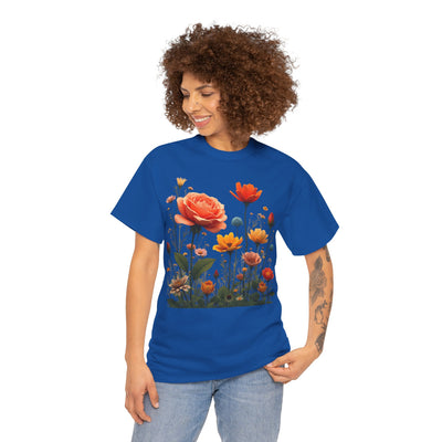 Wildflowers and Orange Roses, Graphic T-Shirts for Women, Floral Shirt, Womens Short Sleeve, Ladies Graphic Tees #5044TTS