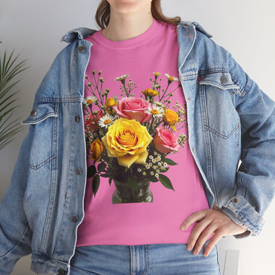 Wildflowers and Pink & Yellow Roses, Graphic T-Shirts for Women, Floral Shirt, Womens Short Sleeve, Ladies Graphic Tees #5143TTS