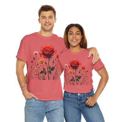 Wildflowers and a Red Rose, Graphic T-Shirts for Women, Floral Shirt, Womens Short Sleeve, Ladies Graphic Tees #5007TTS