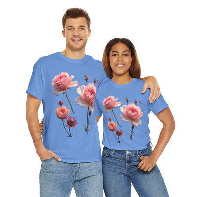 Wildflowers and Pink Roses, Graphic T-Shirts for Women, Floral Shirt, Womens Short Sleeve, Ladies Graphic Tees #5019TTS