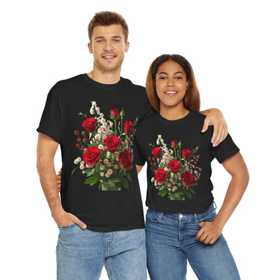 Wildflowers and Red Roses, Graphic T-Shirts for Women, Floral Shirt, Womens Short Sleeve, Ladies Graphic Tees #5130TTS