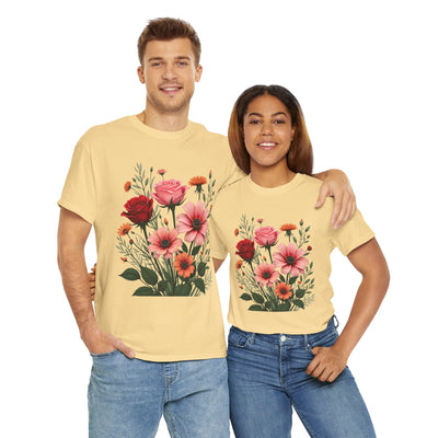 Wildflowers and Pink & Red Roses, Graphic T-Shirts for Women, Floral Shirt, Womens Short Sleeve, Ladies Graphic Tees #5133TTS