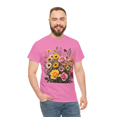 Wildflowers and Pink & Yellow Roses, Graphic T-Shirts for Women, Floral Shirt, Womens Short Sleeve, Ladies Graphic Tees #5150TTS