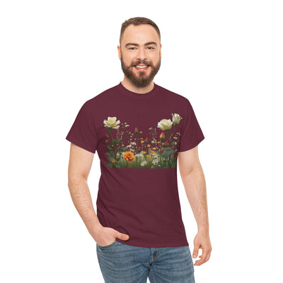 Wildflowers and White Roses, Graphic T-Shirts for Women, Floral Shirt, Womens Short Sleeve, Ladies Graphic Tees #5039TTS