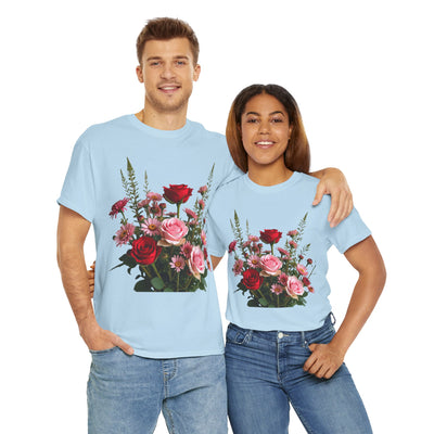Wildflowers and Red & Pink Roses, Graphic T-Shirts for Women, Floral Shirt, Womens Short Sleeve, Ladies Graphic Tees #5132TTS