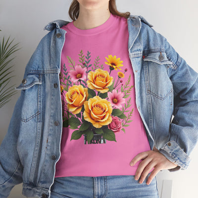 Wildflowers and Yellow Roses, Graphic T-Shirts for Women, Floral Shirt, Womens Short Sleeve, Ladies Graphic Tees #5135TTS