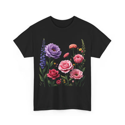 Wildflowers and Pink/Violet Roses, Graphic T-Shirts for Women, Floral Shirt, Womens Short Sleeve, Ladies Graphic Tees #5100TTS