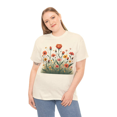 Wildflowers and Orange Roses, Graphic T-Shirts for Women, Floral Shirt, Womens Short Sleeve, Ladies Graphic Tees #5047TTS