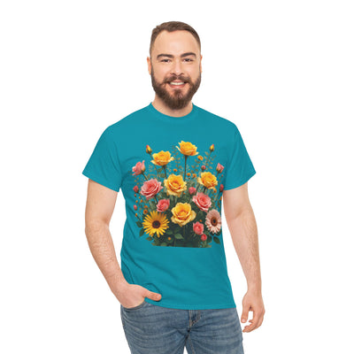 Wildflowers and Pink & Yellow Roses, Graphic T-Shirts for Women, Floral Shirt, Womens Short Sleeve, Ladies Graphic Tees #5141TTS