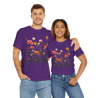 Wildflowers and Pink Roses, Graphic T-Shirts for Women, Floral Shirt, Womens Short Sleeve, Ladies Graphic Tees #5023TTS