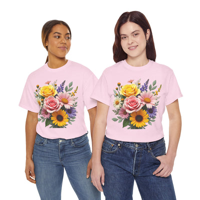 Wildflowers and Pink & Yellow Roses, Graphic T-Shirts for Women, Floral Shirt, Womens Short Sleeve, Ladies Graphic Tees #5145TTS
