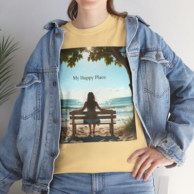 My Happy Place, Woman on Bench, Looking at Waves,Safe Place T-Shirt, Finding My Happy Place Top, Ocean Waves,#5003STS
