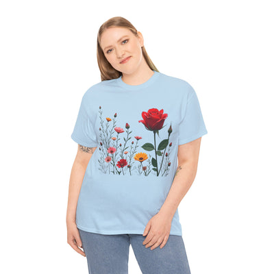 Wildflowers and a Red Rose, Graphic T-Shirts for Women, Floral Shirt, Womens Short Sleeve, Ladies Graphic Tees #5006TTS